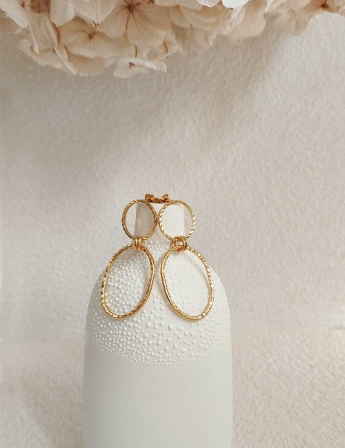 Boucles d'oreilles deux cercles martelés et gravés