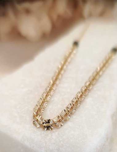 Collier doré à l’or fin – Chaîne facettée lumineuse et perles d’hématite – Bijou réglable et raffiné