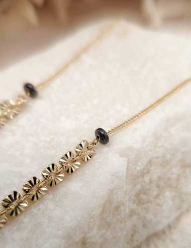 Collier doré à l’or fin – Chaîne facettée lumineuse et perles d’hématite – Bijou réglable et raffiné