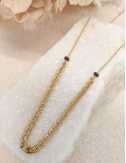 Collier doré à l’or fin – Chaîne facettée lumineuse et perles d’hématite – Bijou réglable et raffiné