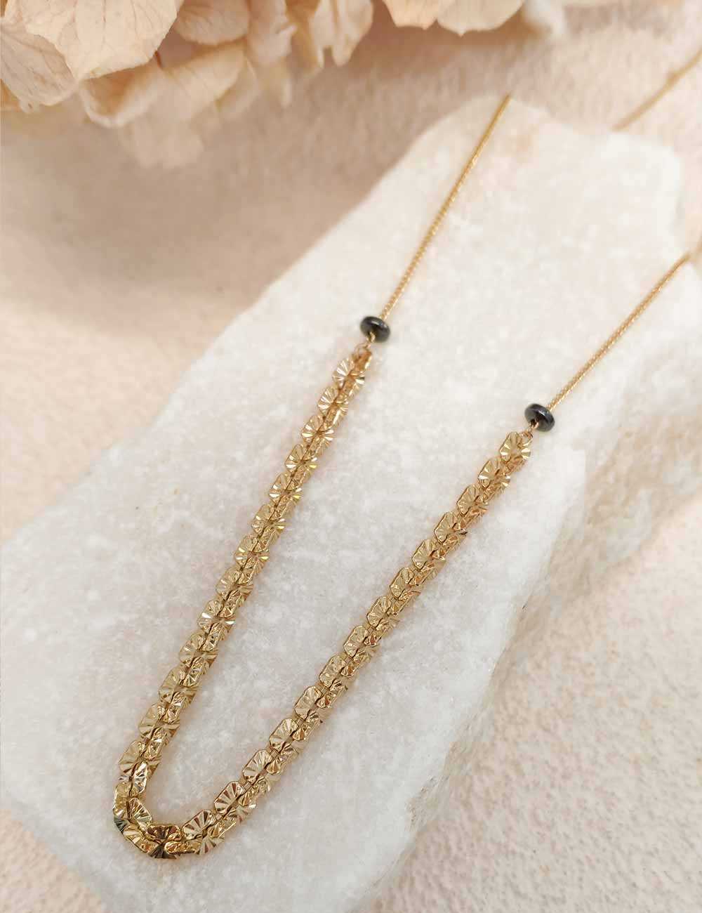 Collier doré à l’or fin – Chaîne facettée lumineuse et perles d’hématite – Bijou réglable et raffiné