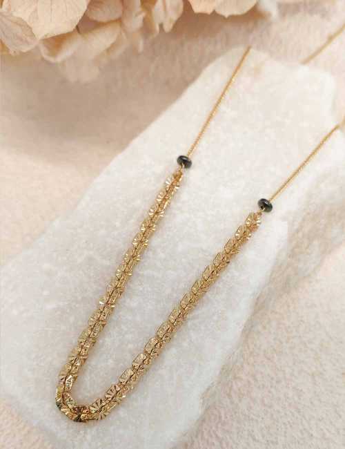 Collier doré à l’or fin – Chaîne facettée lumineuse et perles d’hématite – Bijou réglable et raffiné
